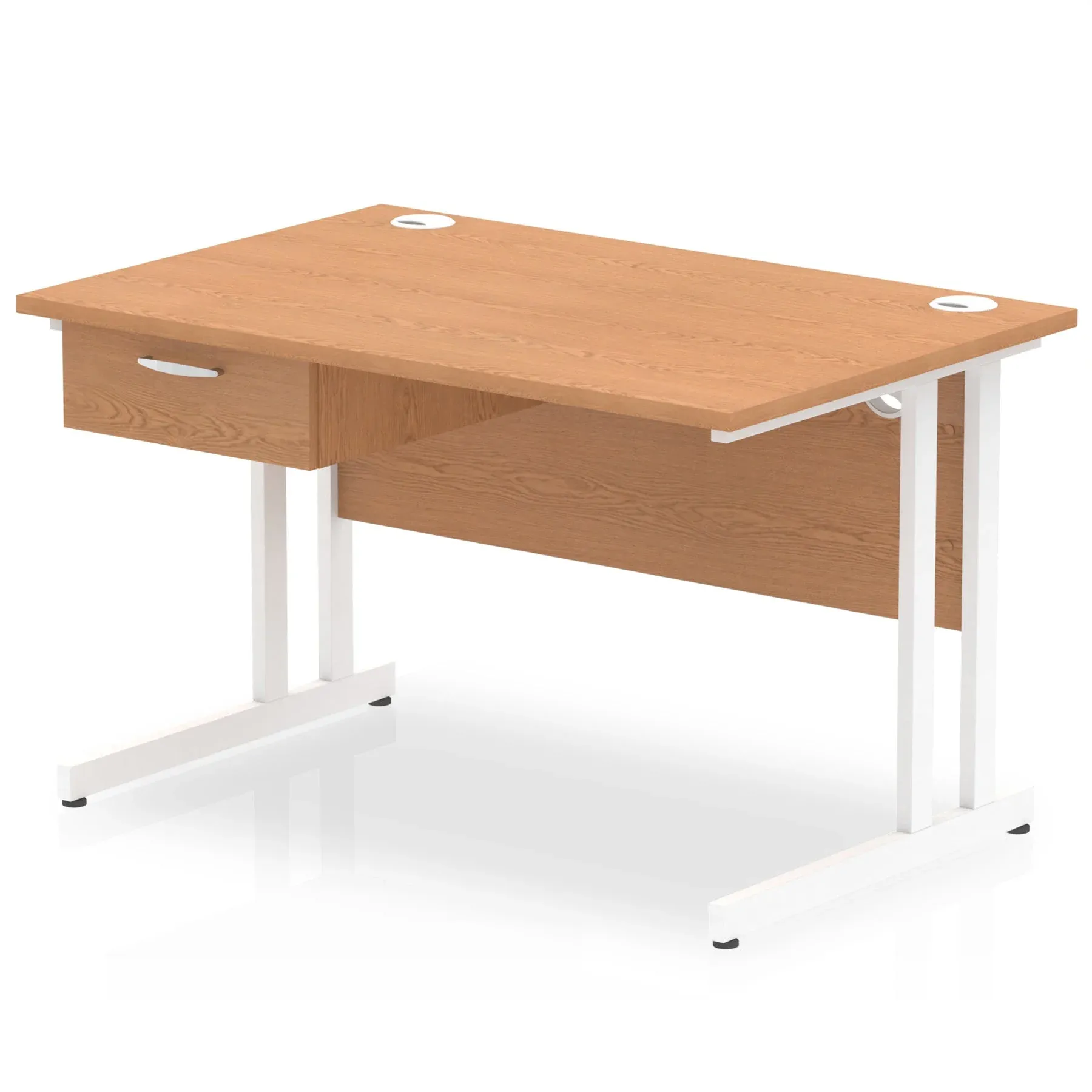 Impulse Cantilever Straight Desk White Frame With Single One Drawer Fixed Pedestal