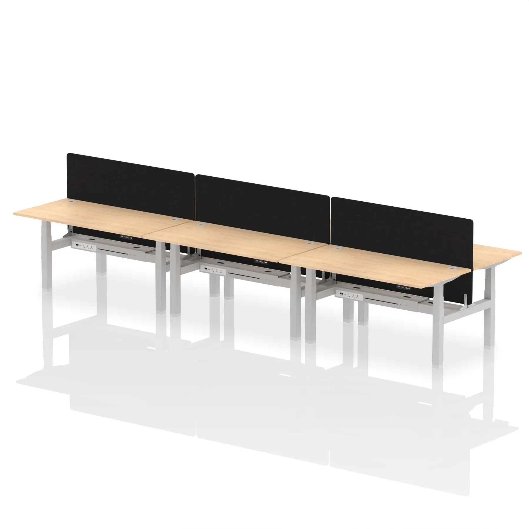 Air Back-to-Back Height Adjustable Bench Desk - 6 Person with Black Straight Screen