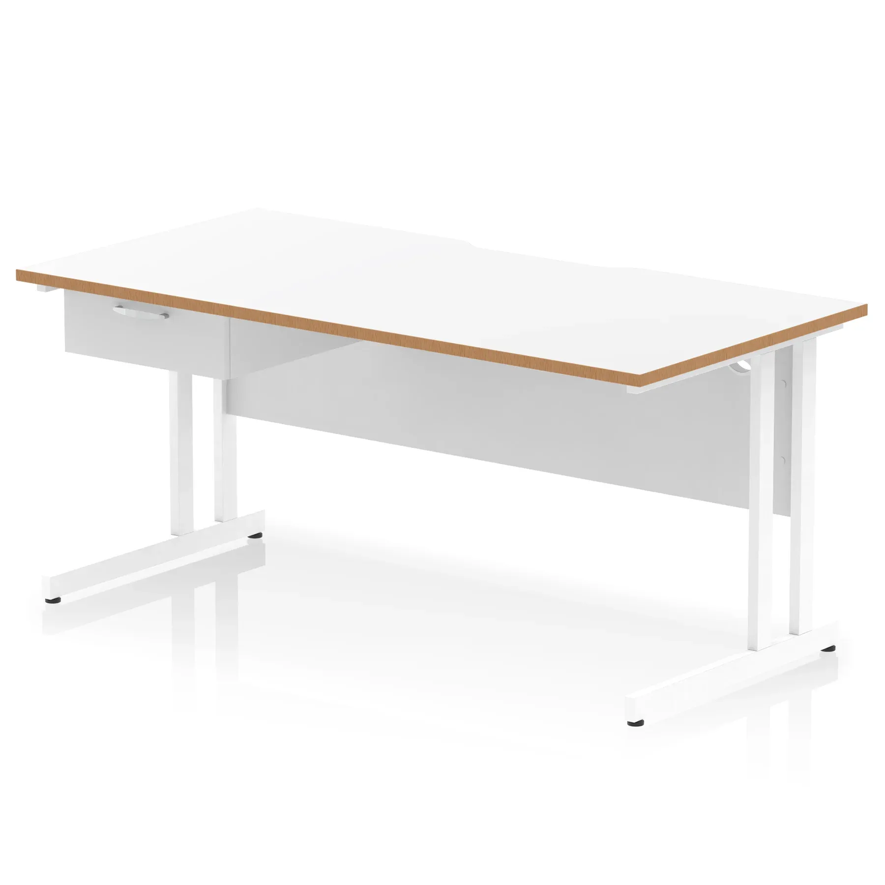 Impulse Scalloped Edge Cantilever Straight Desk With Single One Drawer Fixed Pedestal