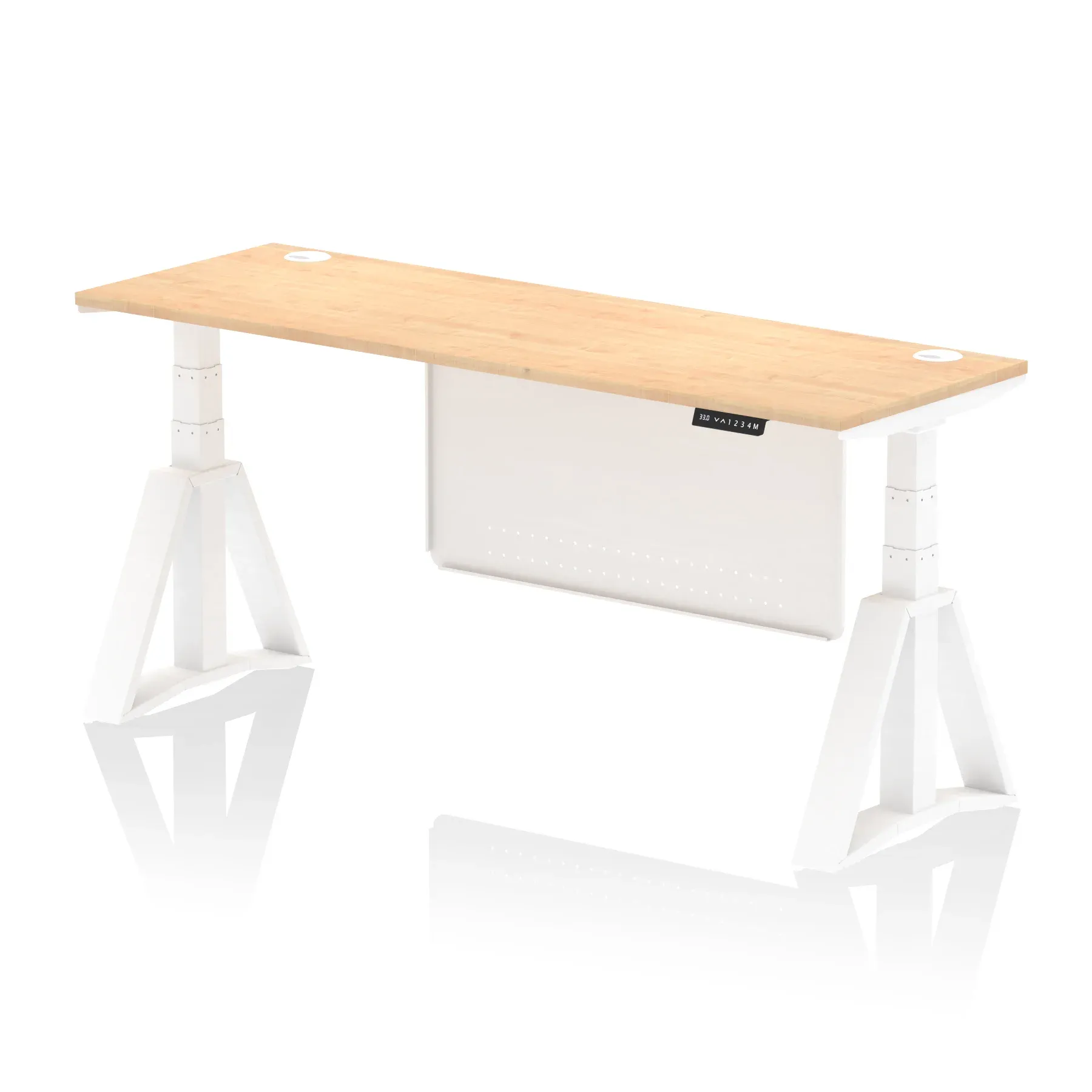 Air Height Adjustable Slimline Desk With Cable Ports With Steel Modesty Panel With Piste Foot