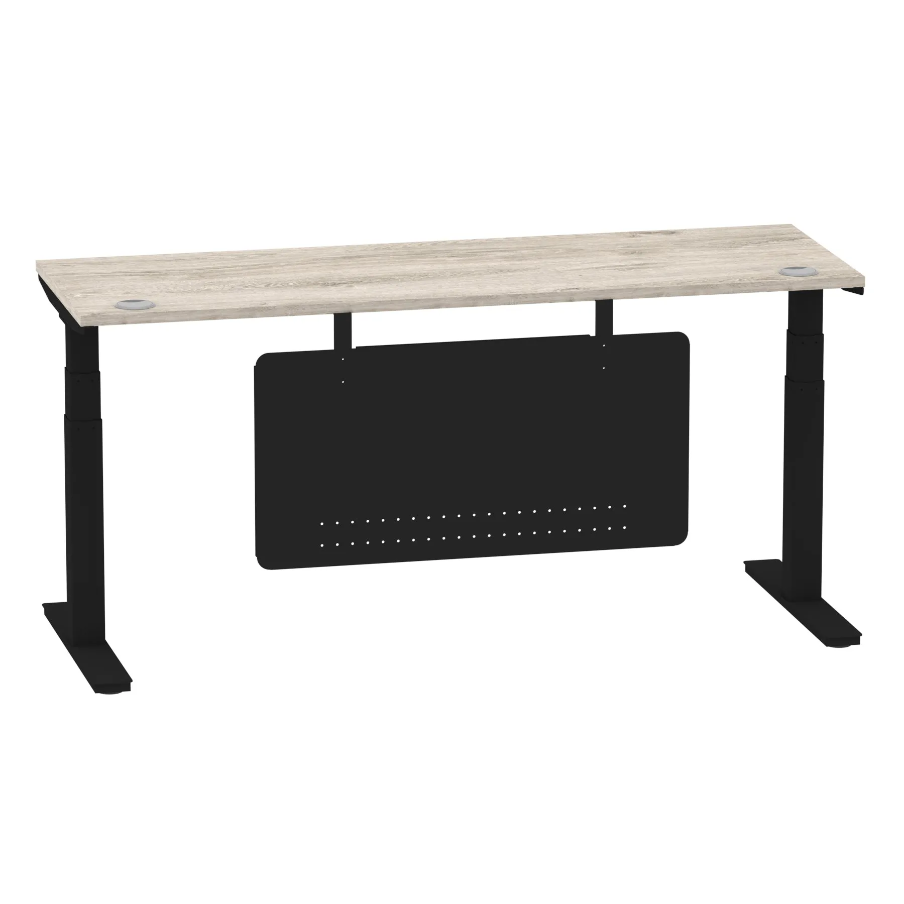 EE - Air Height Adjustable Slimline Desk With Cable Ports With Steel Modesty Panel
