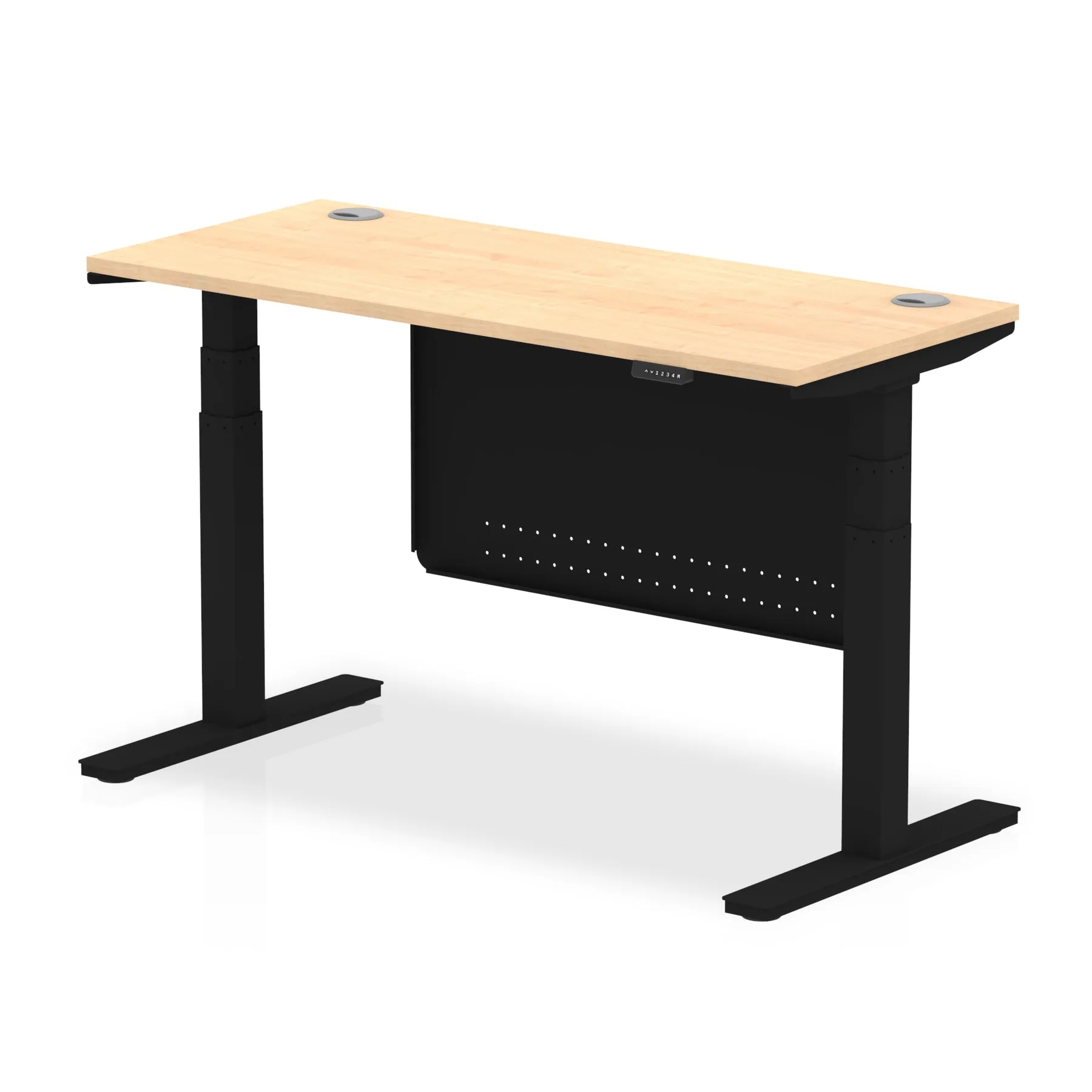 EE - Air Height Adjustable Slimline Desk With Cable Ports With Steel Modesty Panel