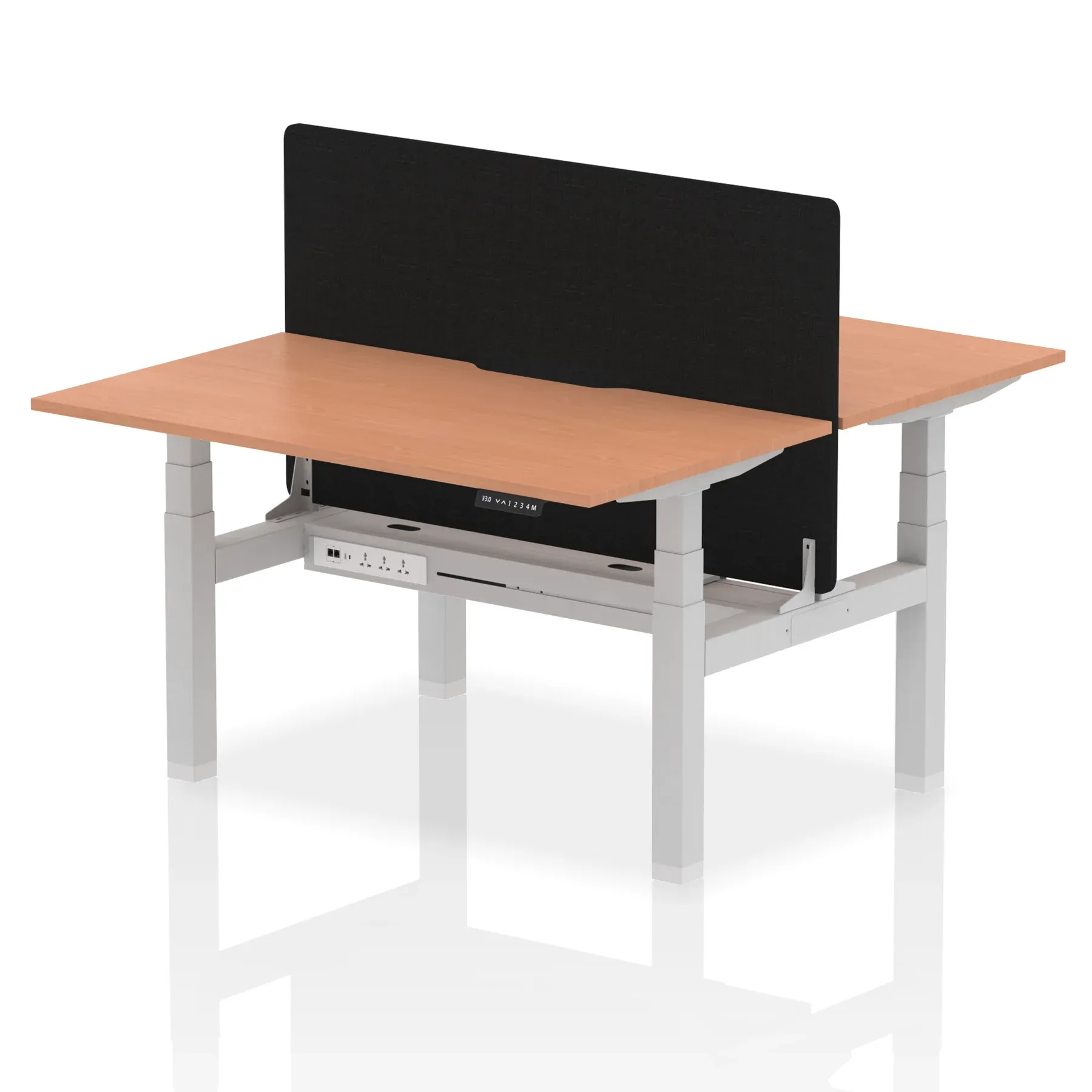 Air Back-to-Back Scalloped Edge Height Adjustable Bench Desk - 2 Person with Black Straight Screen
