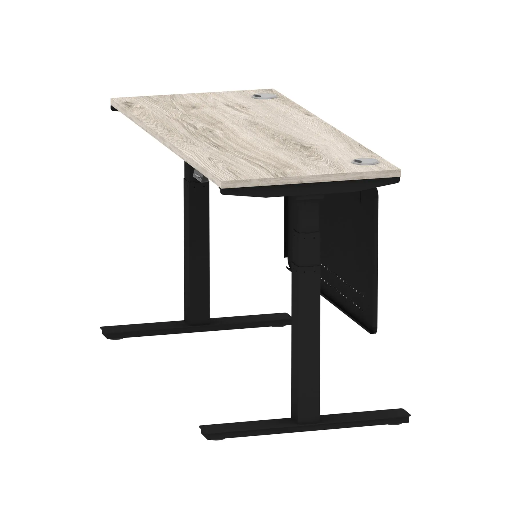 EE - Air Height Adjustable Slimline Desk With Cable Ports With Steel Modesty Panel