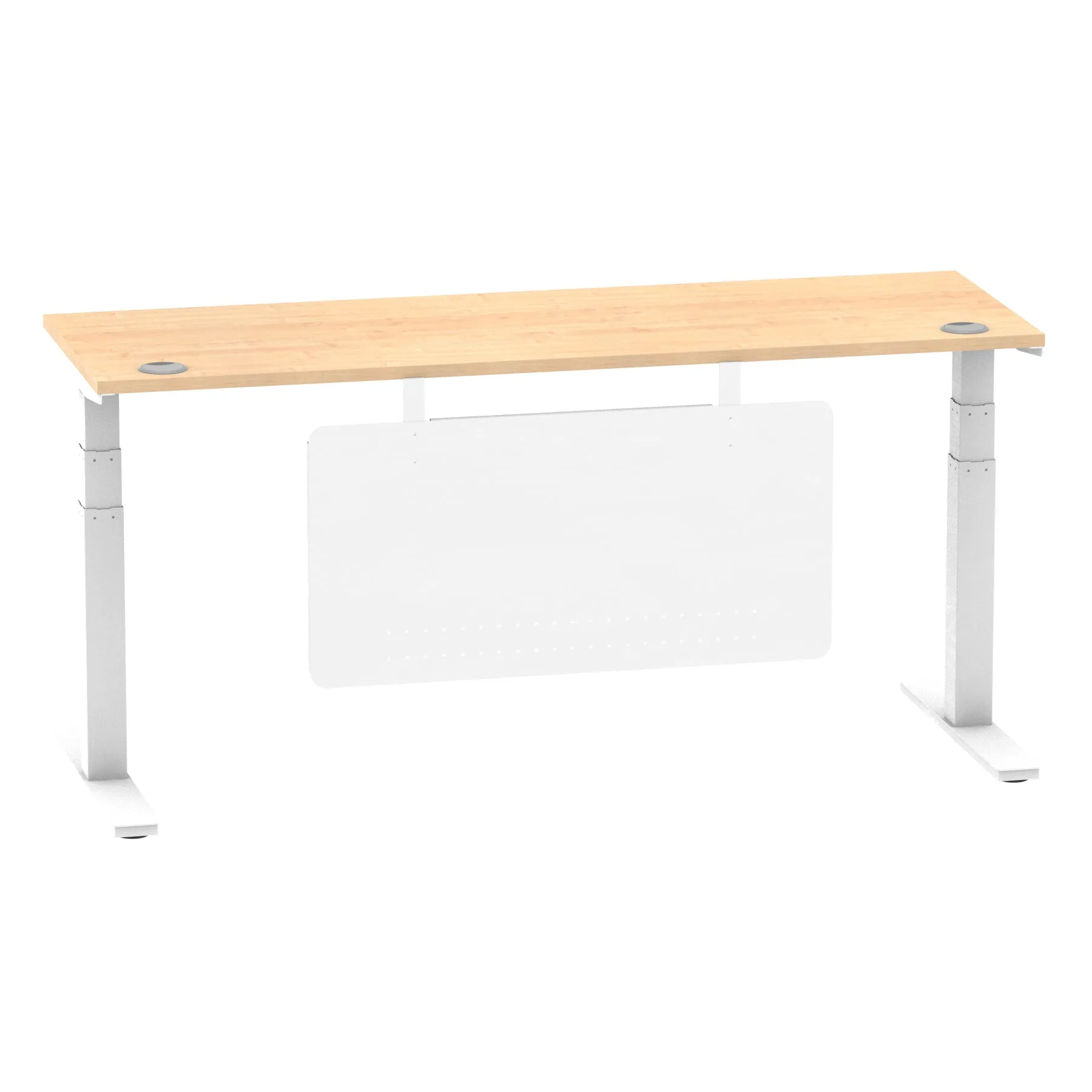 EE - Air Height Adjustable Slimline Desk With Cable Ports With Steel Modesty Panel