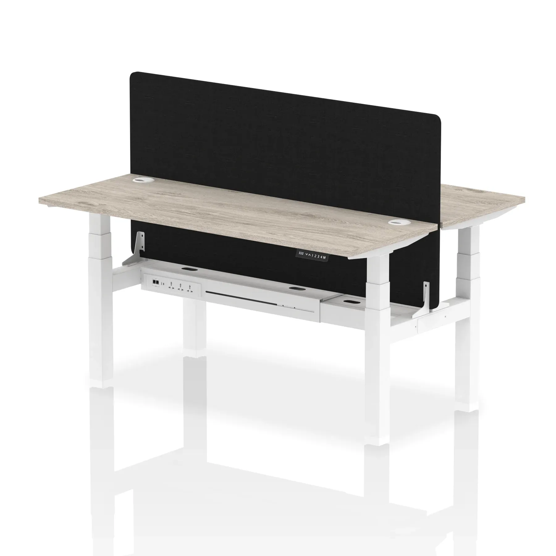 Air Back-to-Back Slimline Height Adjustable Bench Desk - 2 Person with Black Straight Screen