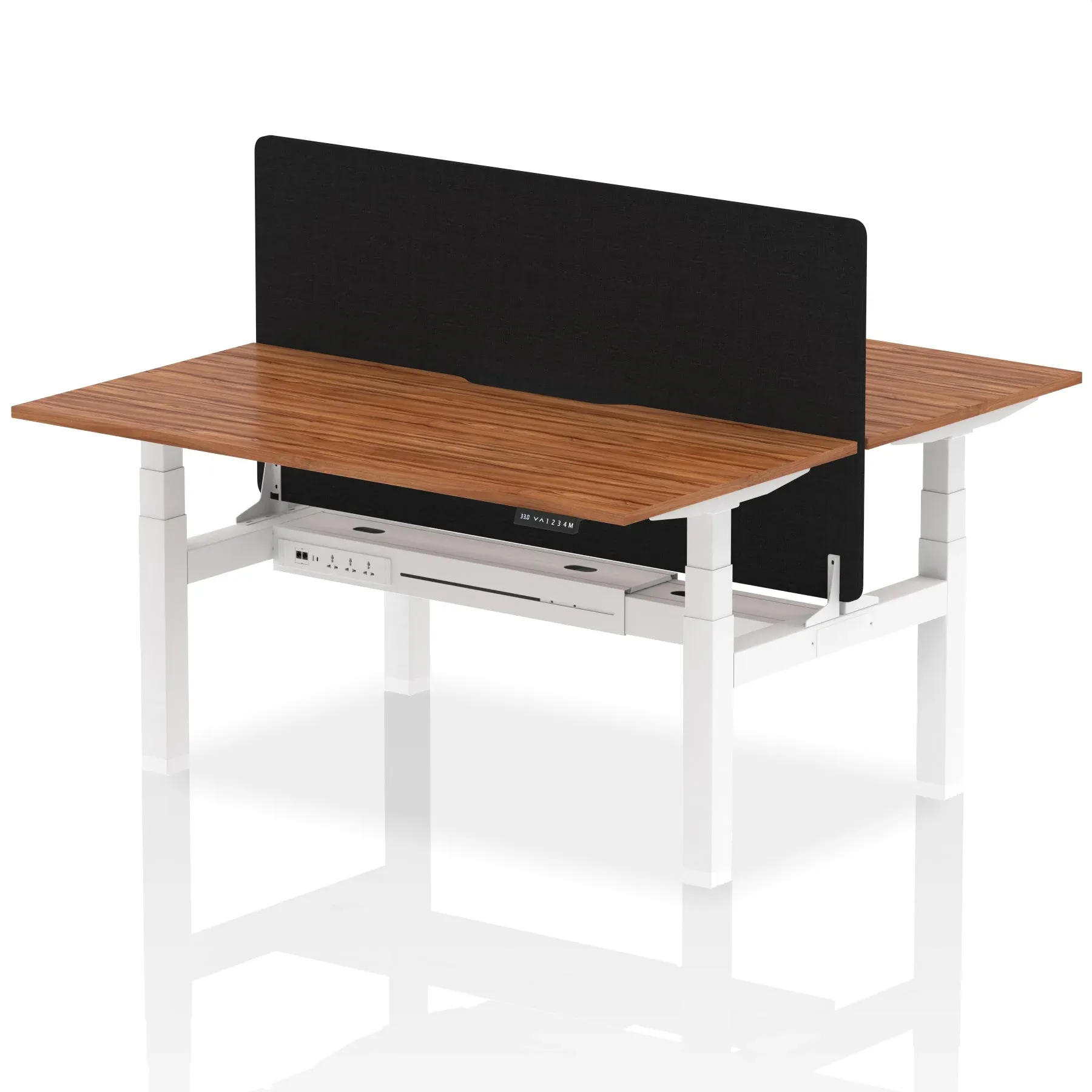 Air Back-to-Back Scalloped Edge Height Adjustable Bench Desk - 2 Person with Black Straight Screen