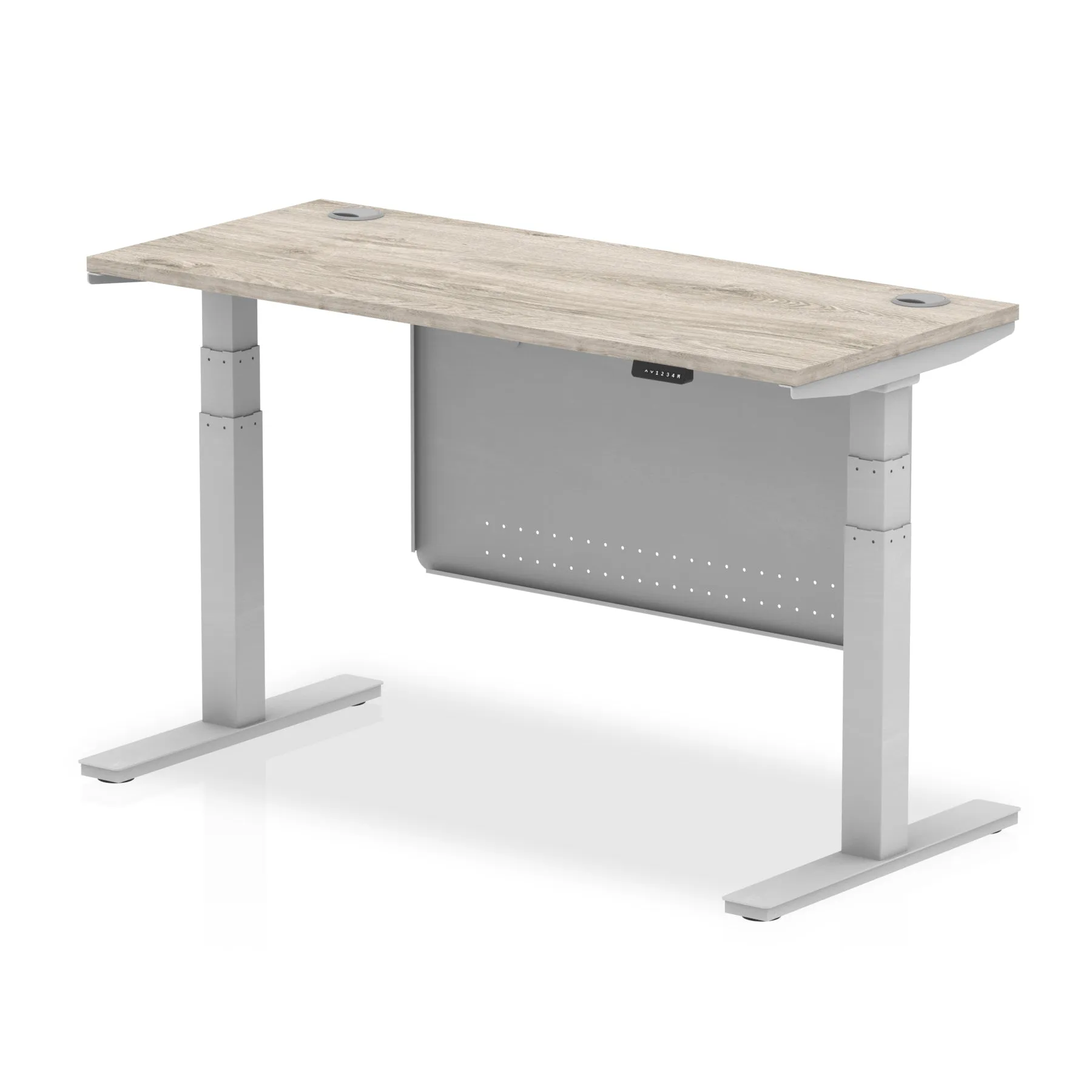EE - Air Height Adjustable Slimline Desk With Cable Ports With Steel Modesty Panel