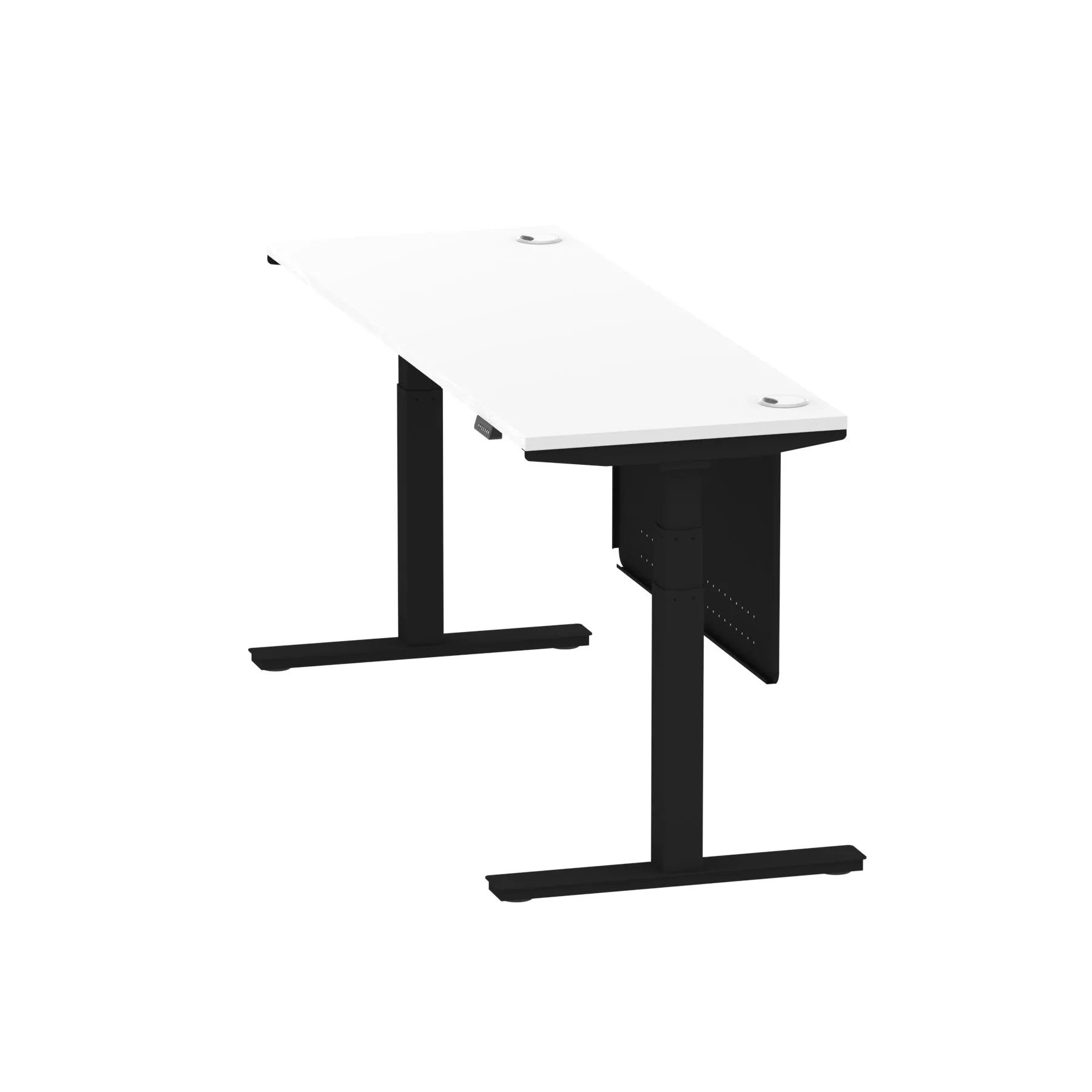 EE - Air Height Adjustable Slimline Desk With Cable Ports With Steel Modesty Panel