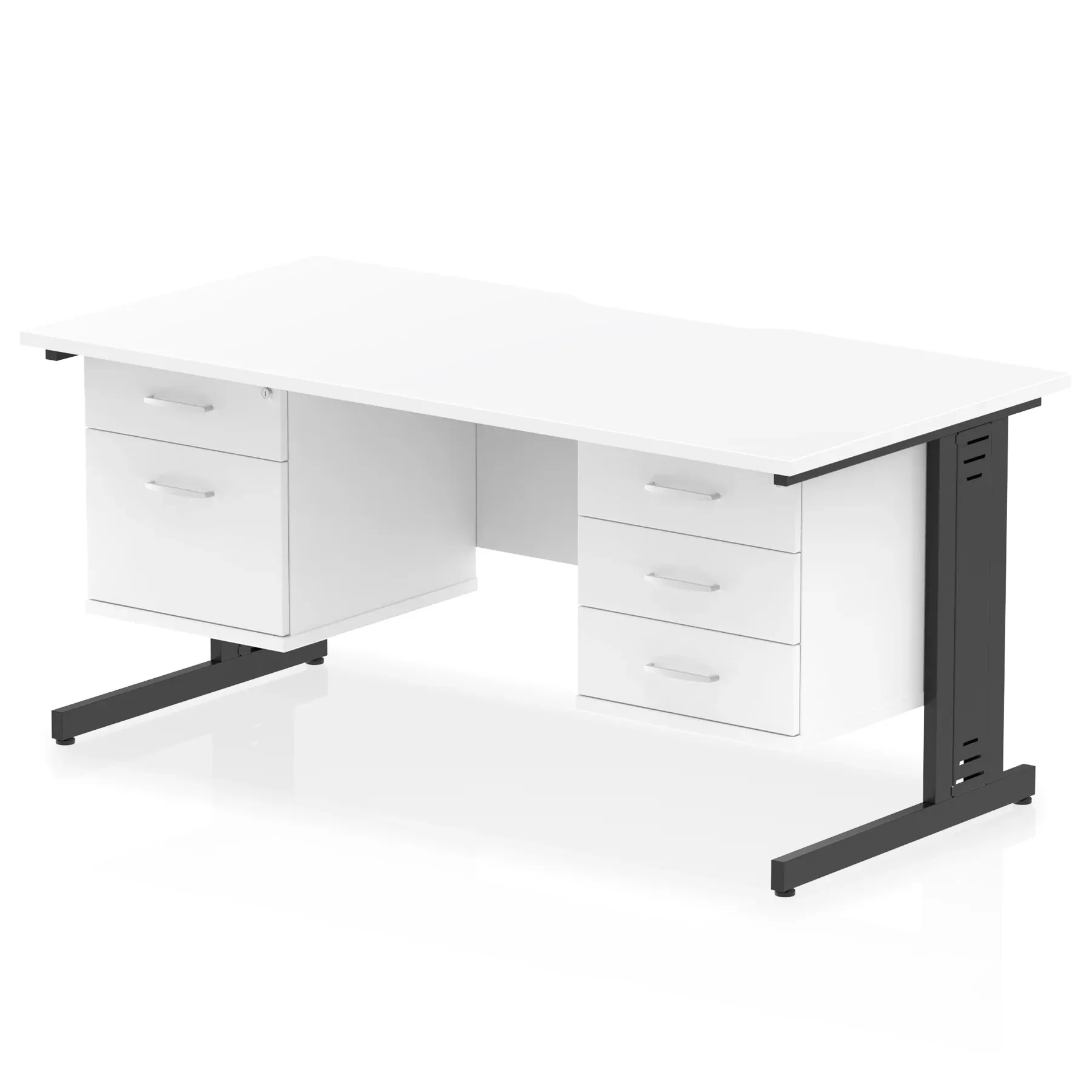 Impulse Scalloped Edge 1600mm Cable Managed Straight Desk With Two Fixed Pedestal