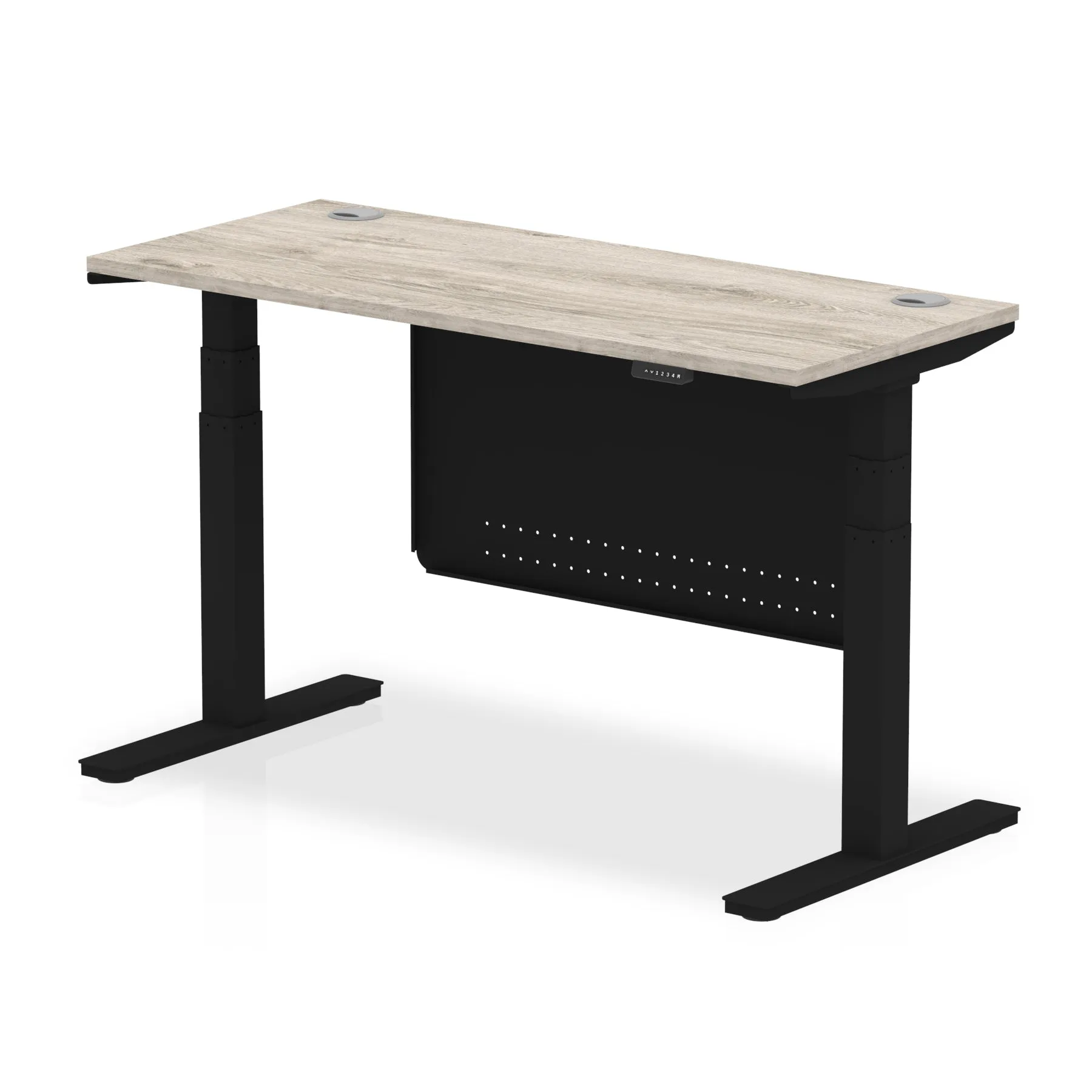 EE - Air Height Adjustable Slimline Desk With Cable Ports With Steel Modesty Panel