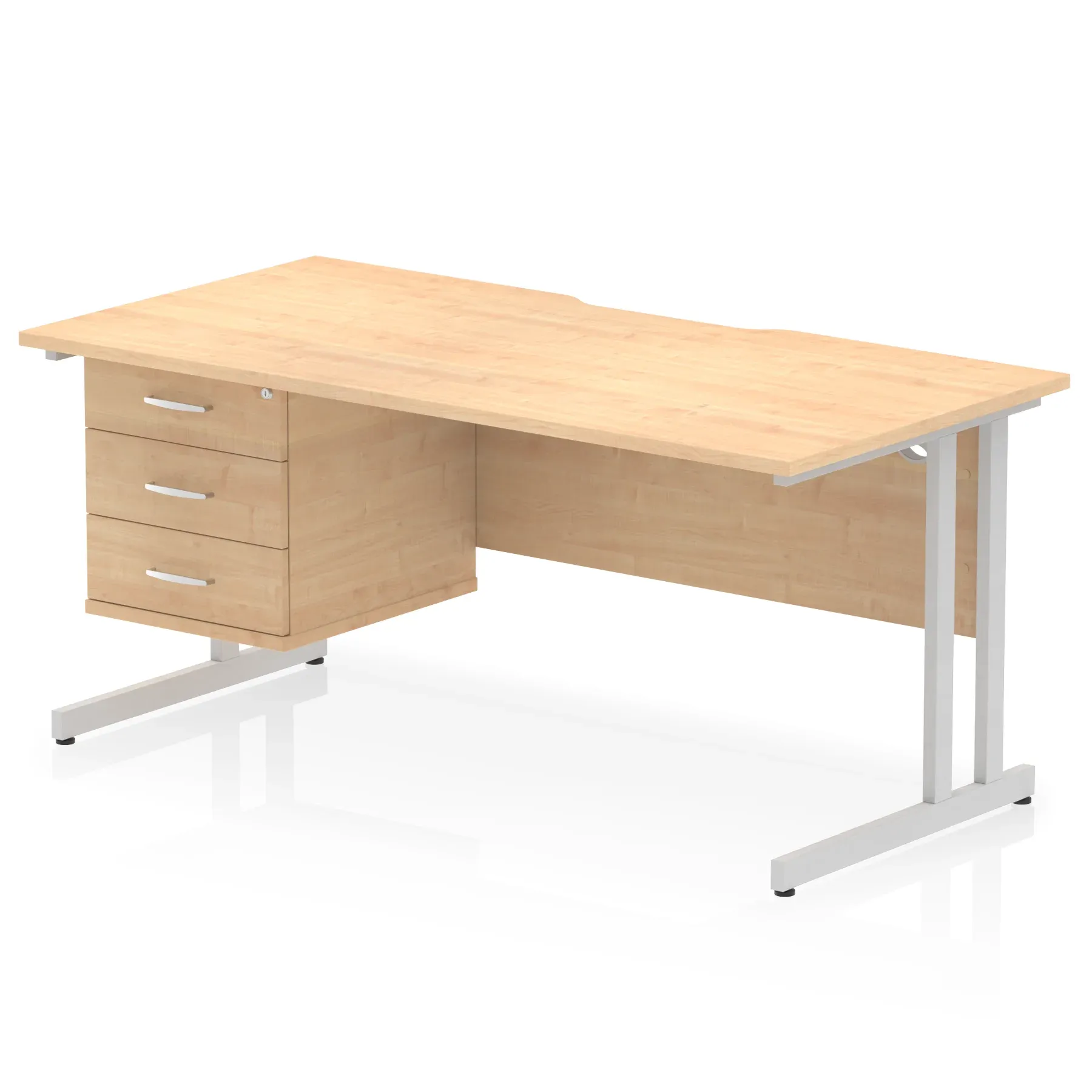 Impulse Scalloped Edge 1600mm Cantilever Straight Desk With Single Fixed Pedestal