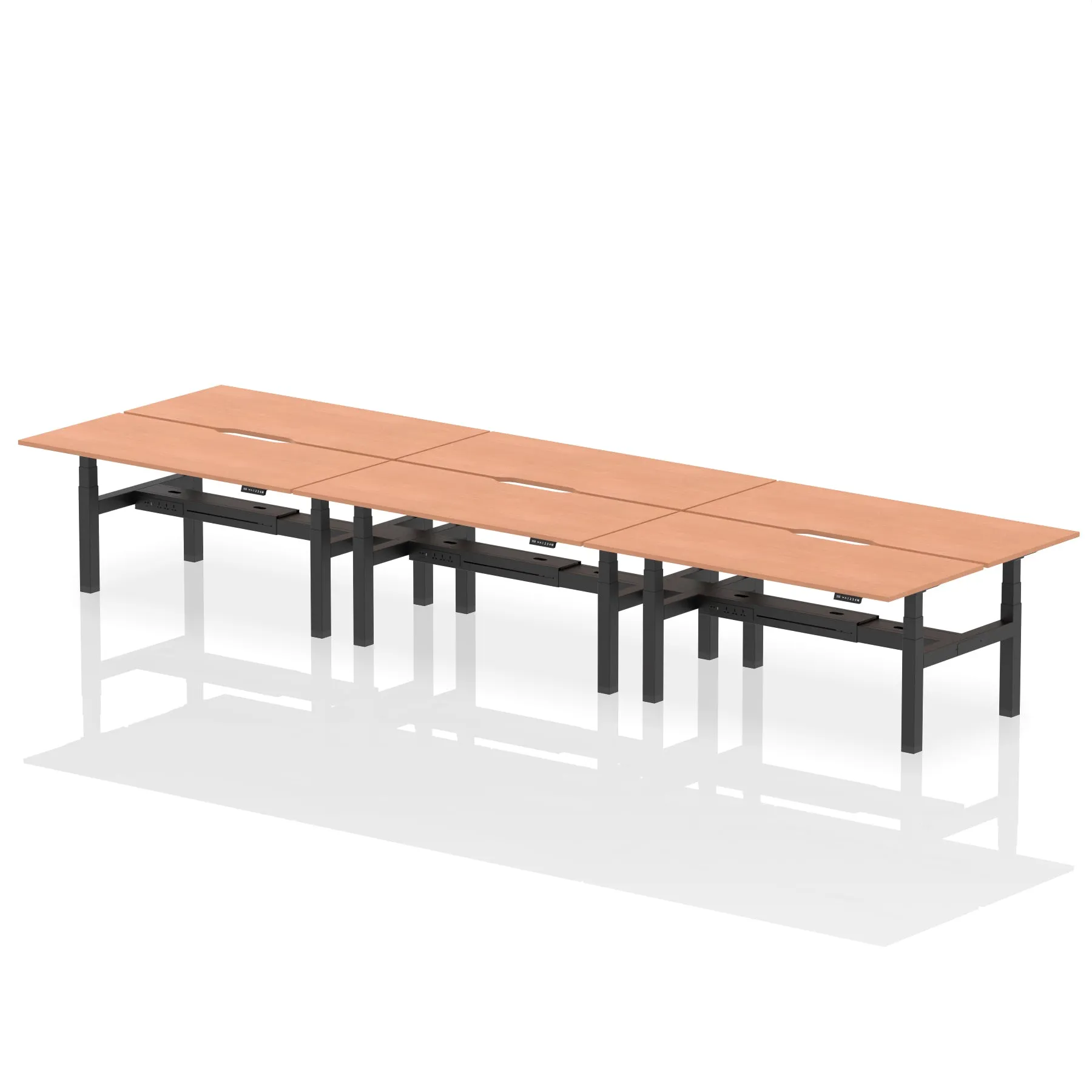 Air Back-to-Back Scalloped Edge Height Adjustable Bench Desk - 6 Person