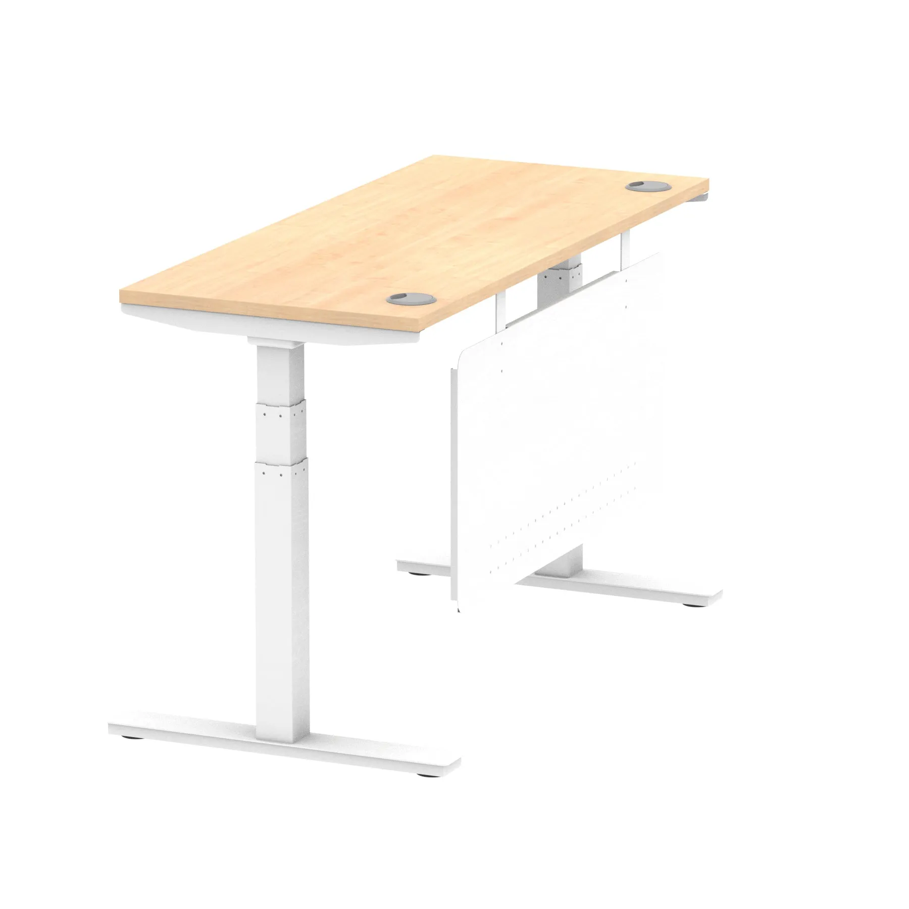 EE - Air Height Adjustable Slimline Desk With Cable Ports With Steel Modesty Panel
