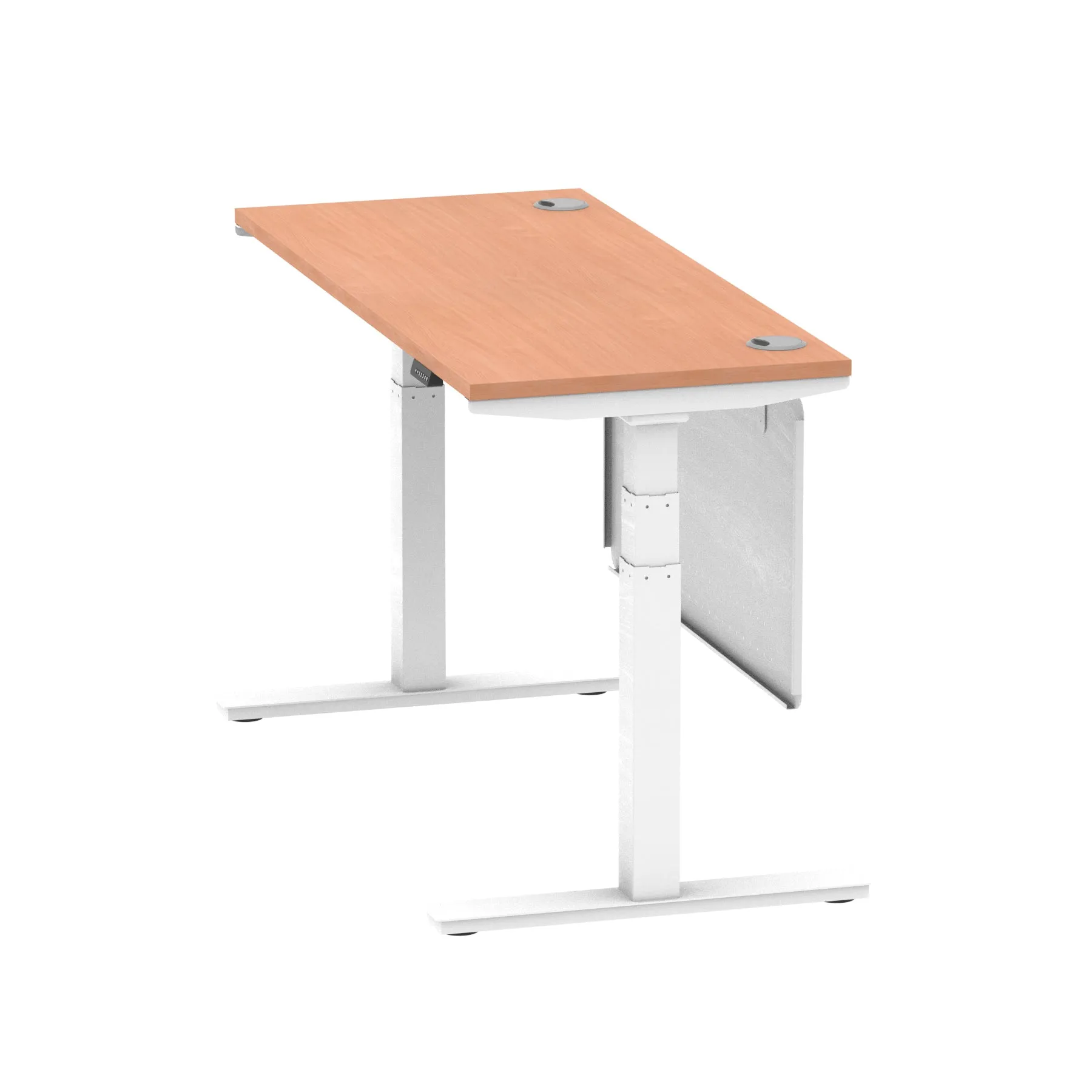EE - Air Height Adjustable Slimline Desk With Cable Ports With Steel Modesty Panel