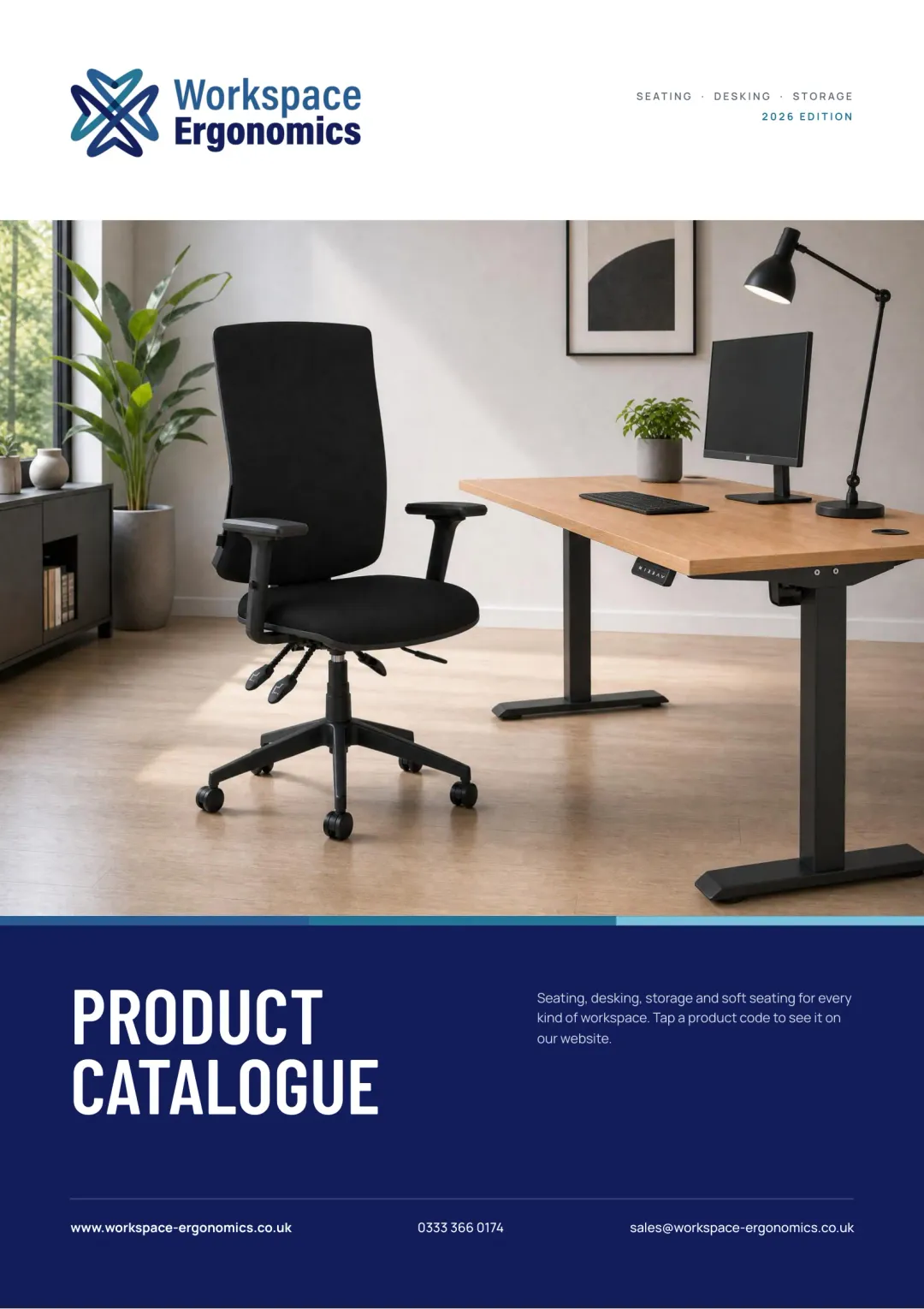 Workspace Ergonomics Product Catalogue 2026, front cover