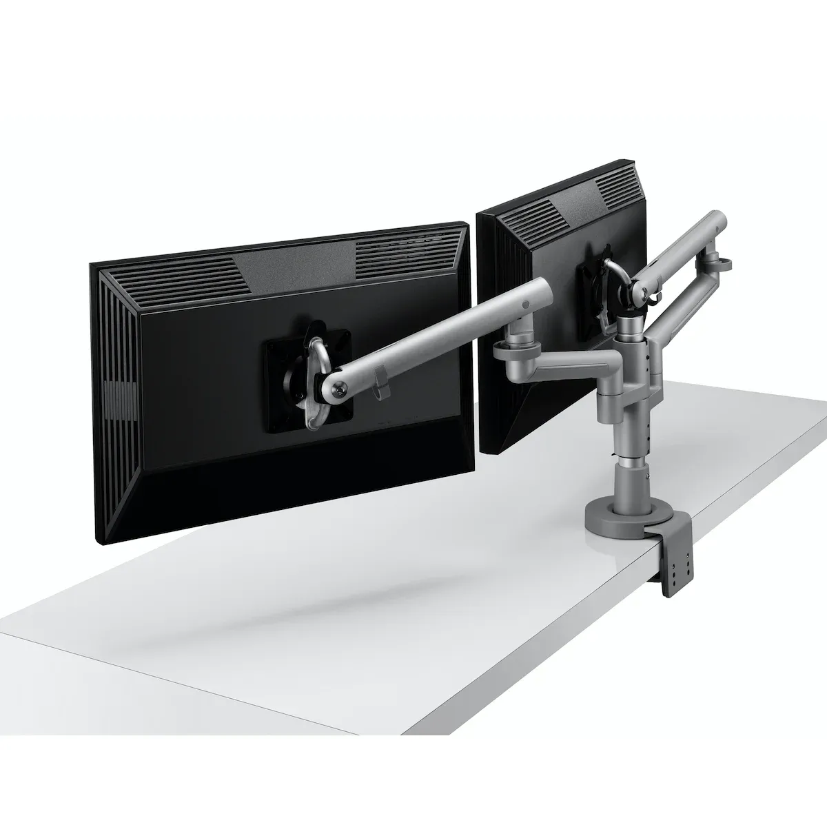 Colebrook Bosson Saunders Flo Dual Monitor Arm with Wishbone Post and Desk Clamp