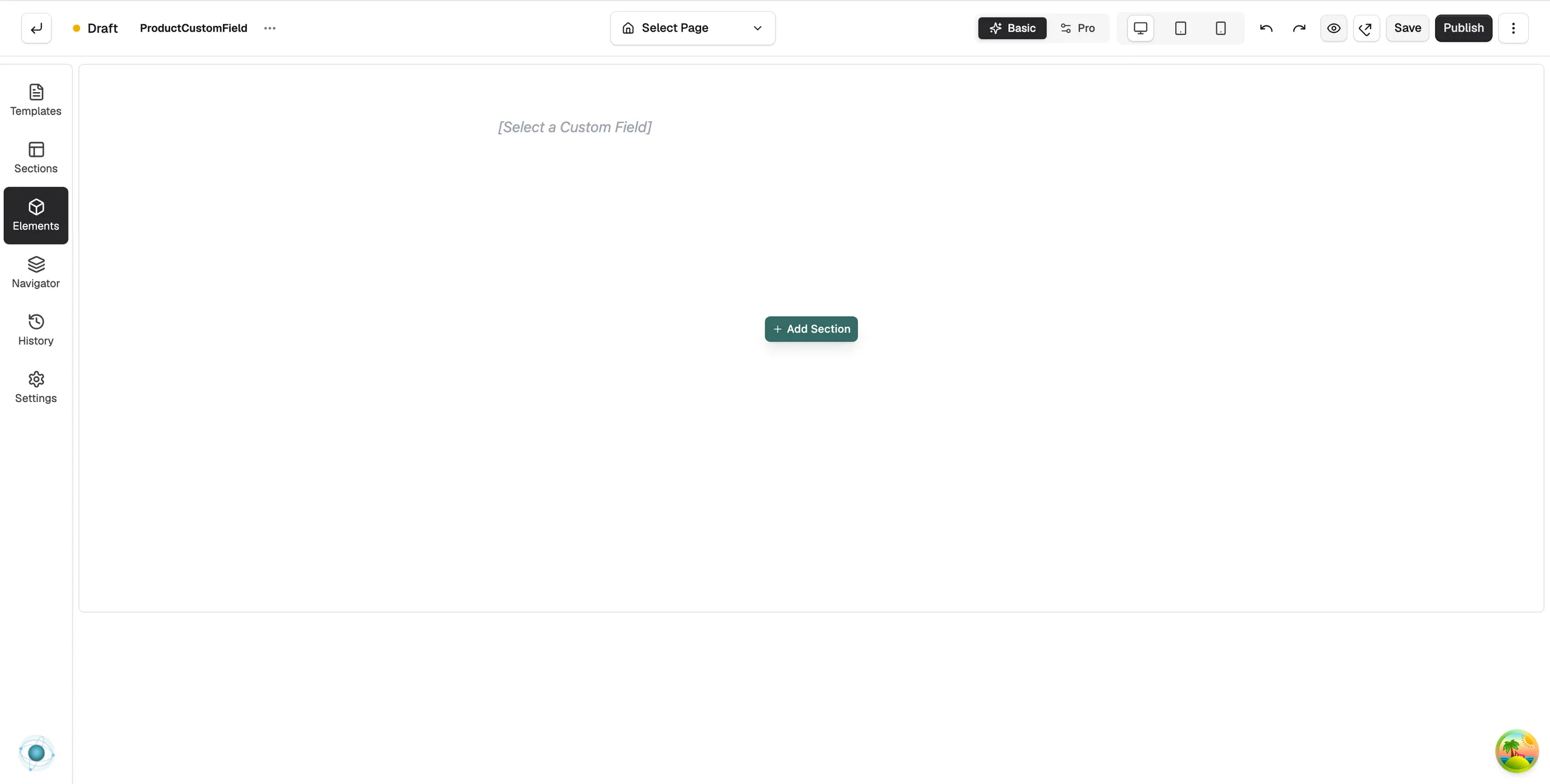 The Custom Field element in the Elements panel of the page builder