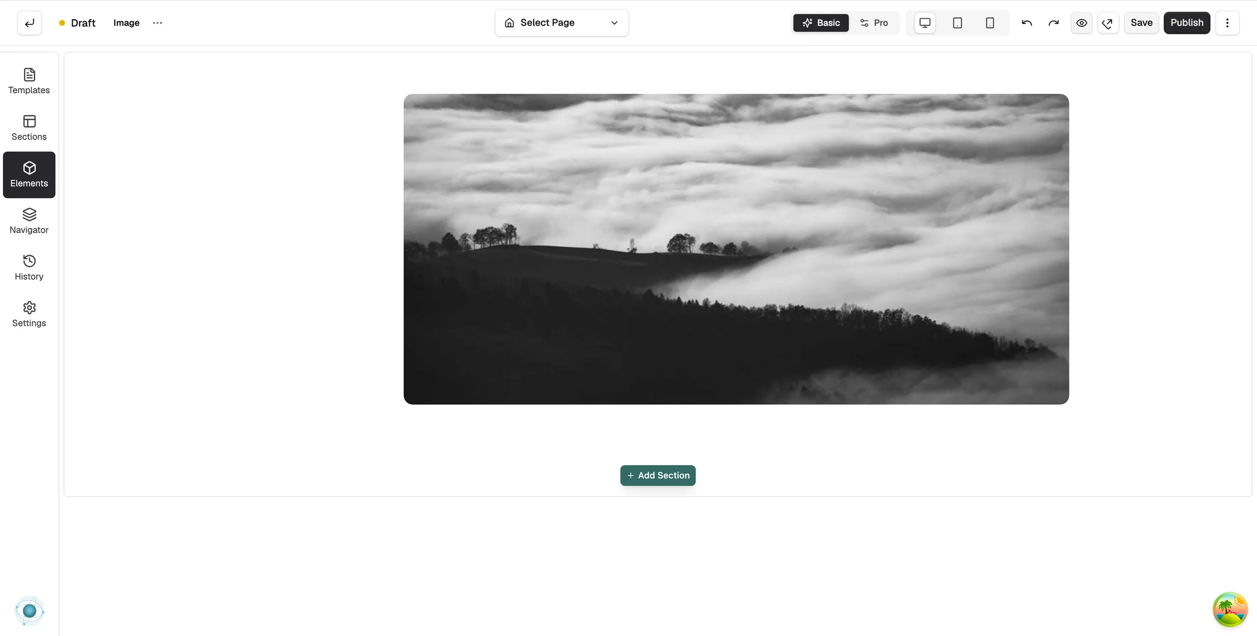 An Image element on the page builder canvas