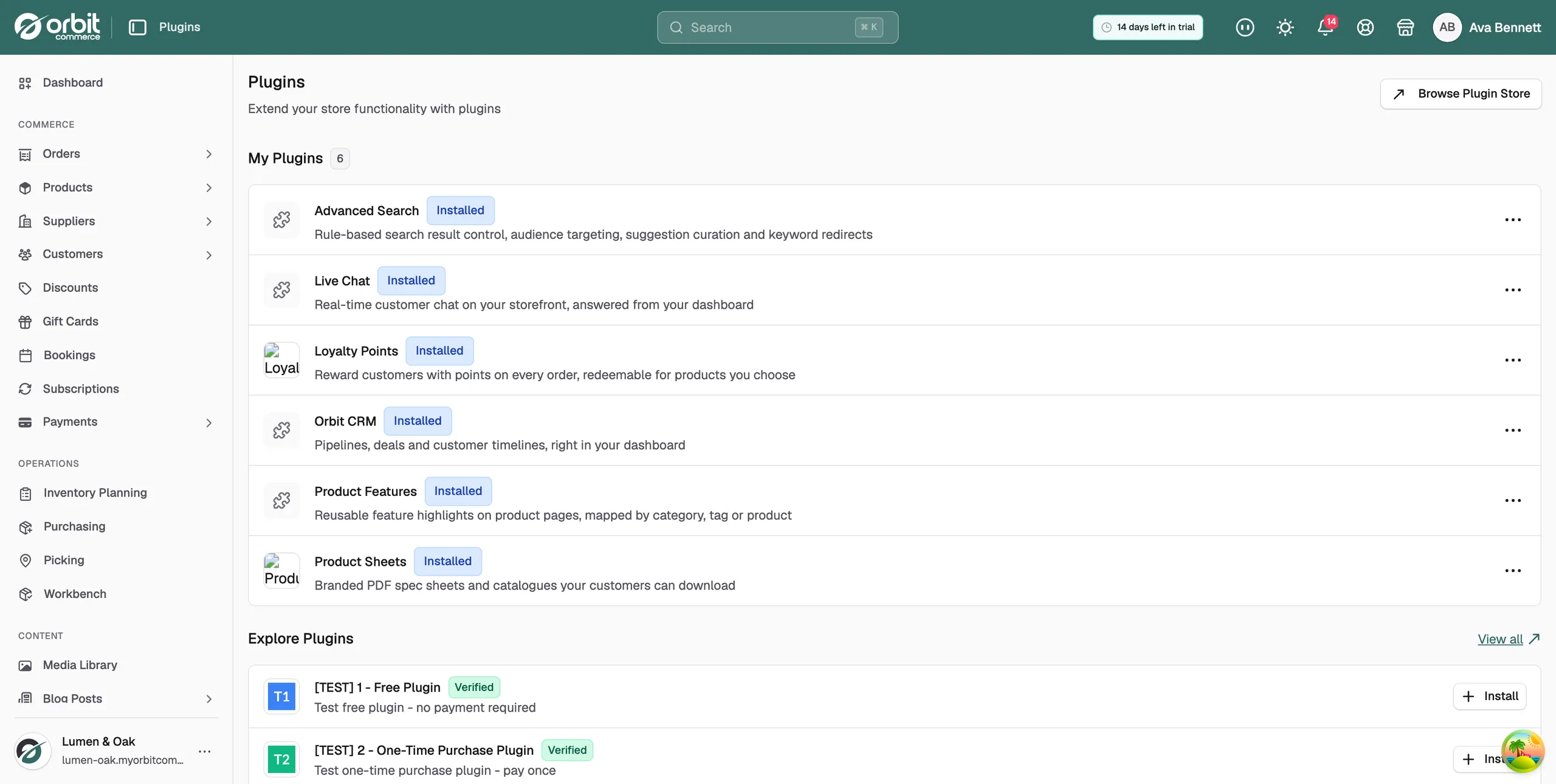 The Explore Plugins list on the Plugins page, with an Install button on each row