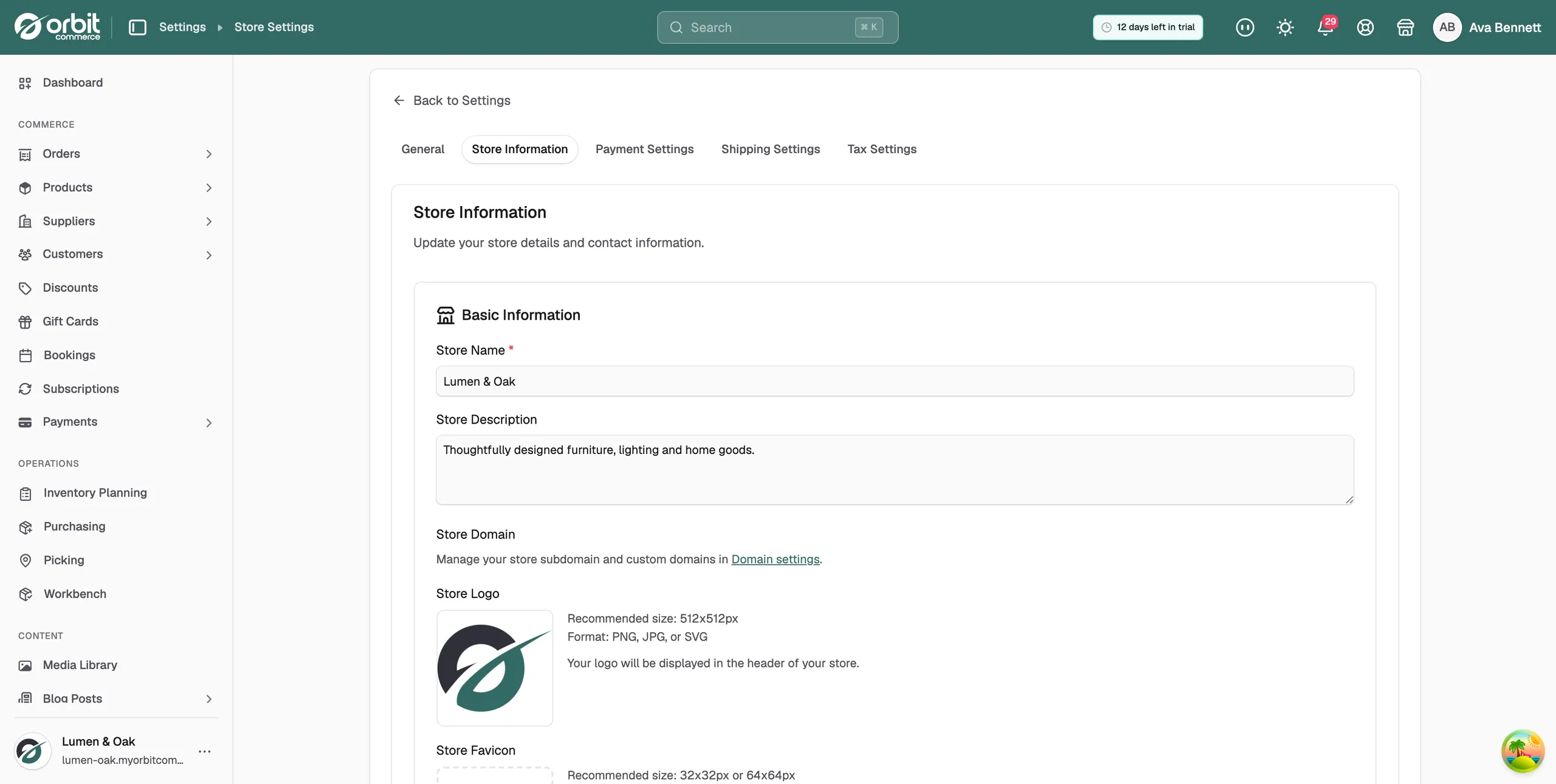 The Store Information tab with the Basic Information, Contact Information and Store Address fields