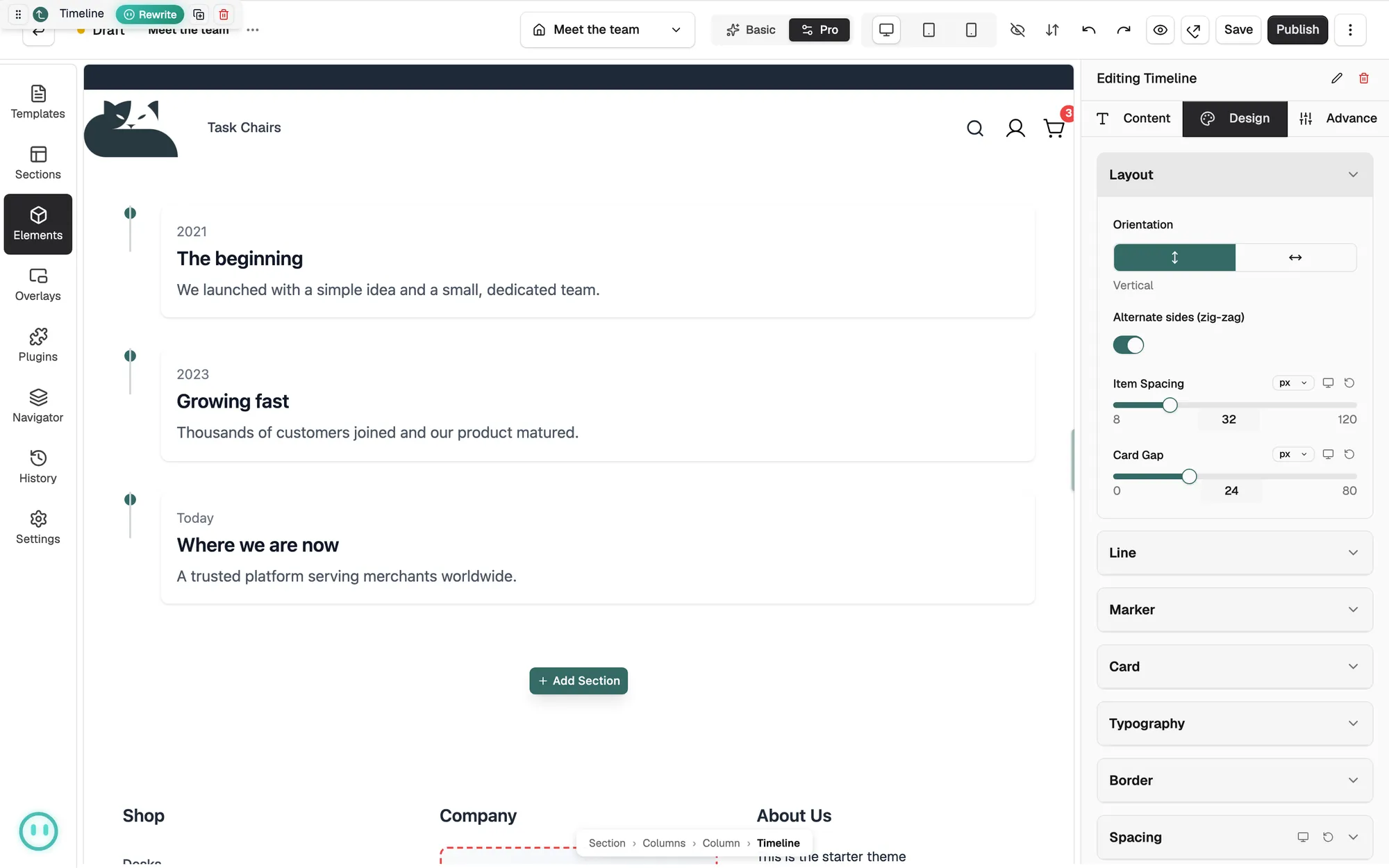 The Layout group open on the Design tab, with Orientation set to Vertical.