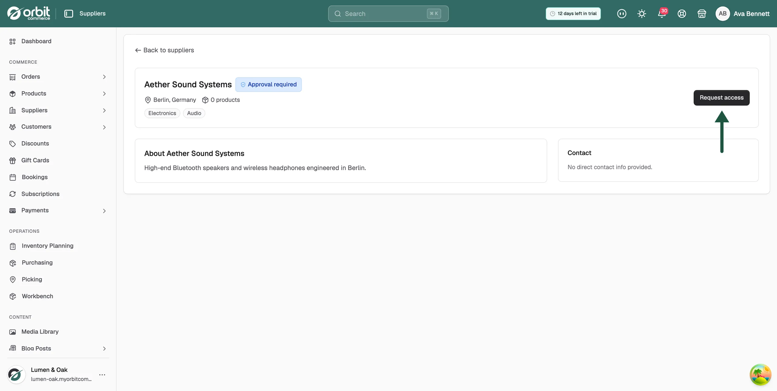 The Request access window with the optional message field and the Submit request button