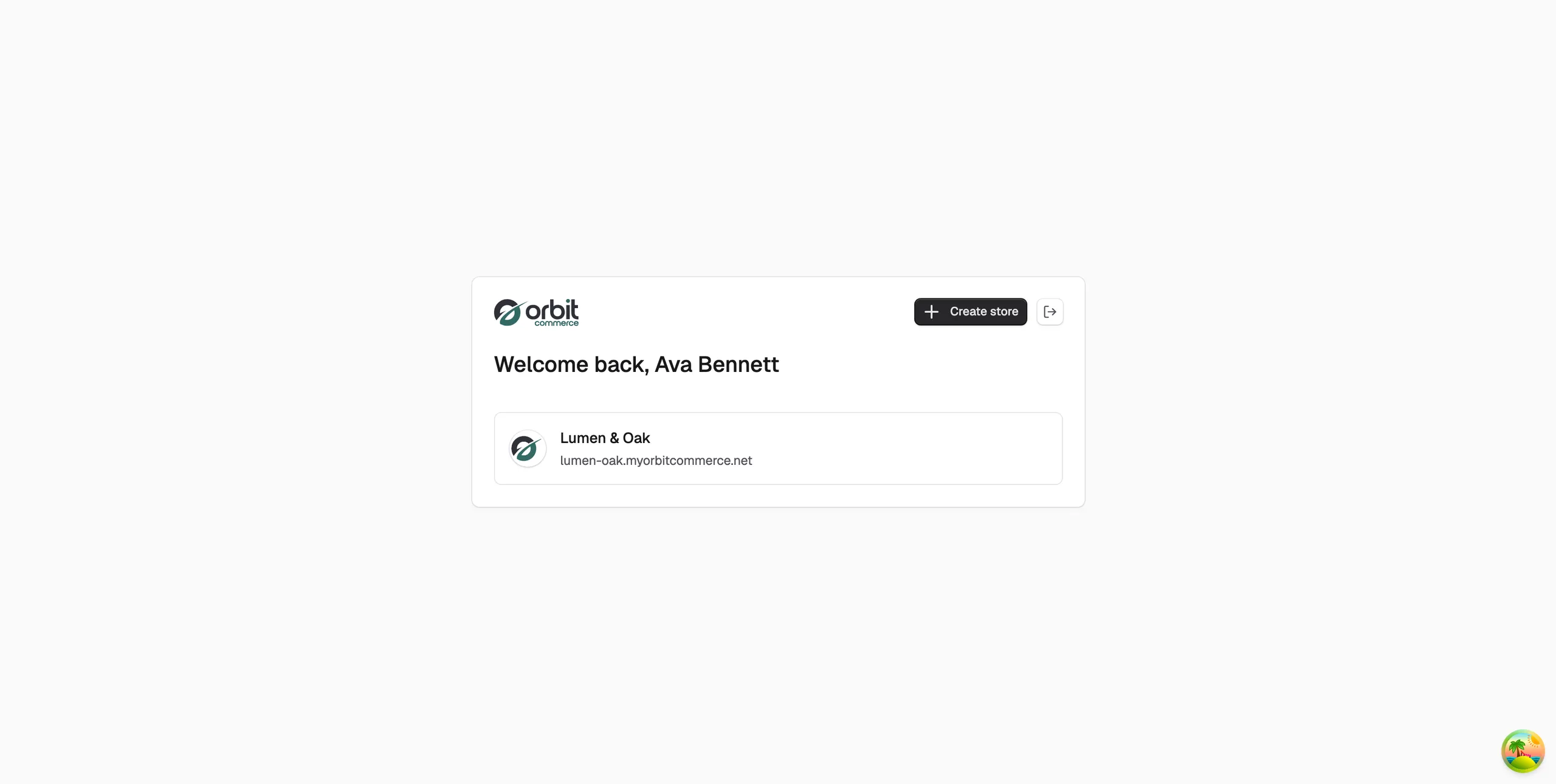 The store picker, listing the stores on the account