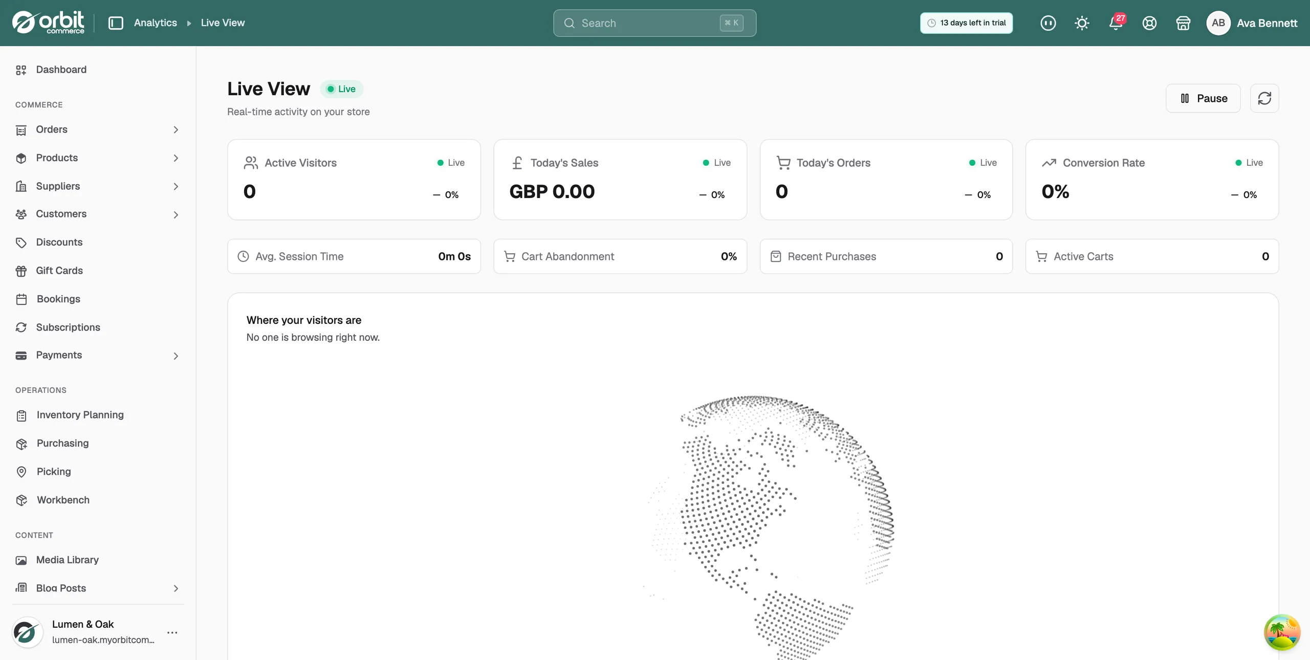 The Live View item in the Analytics submenu of the left-hand menu