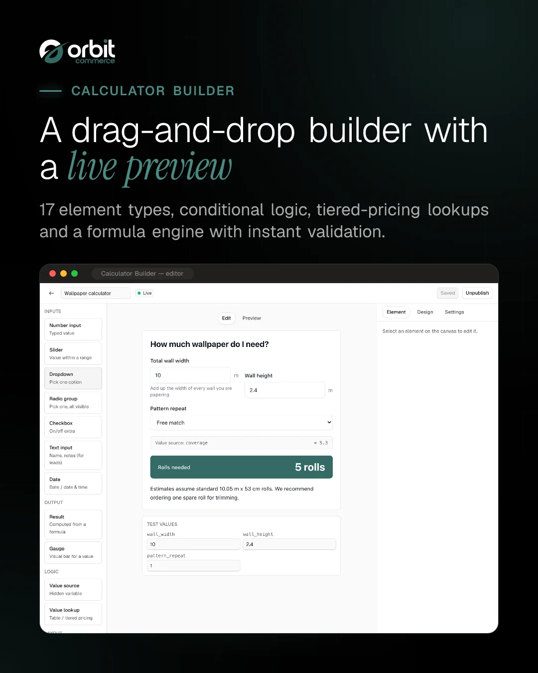 Drag-and-drop calculator builder