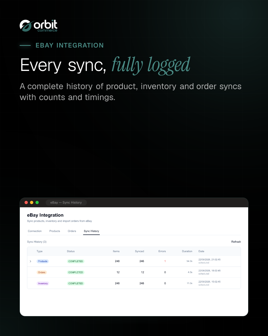 eBay sync history