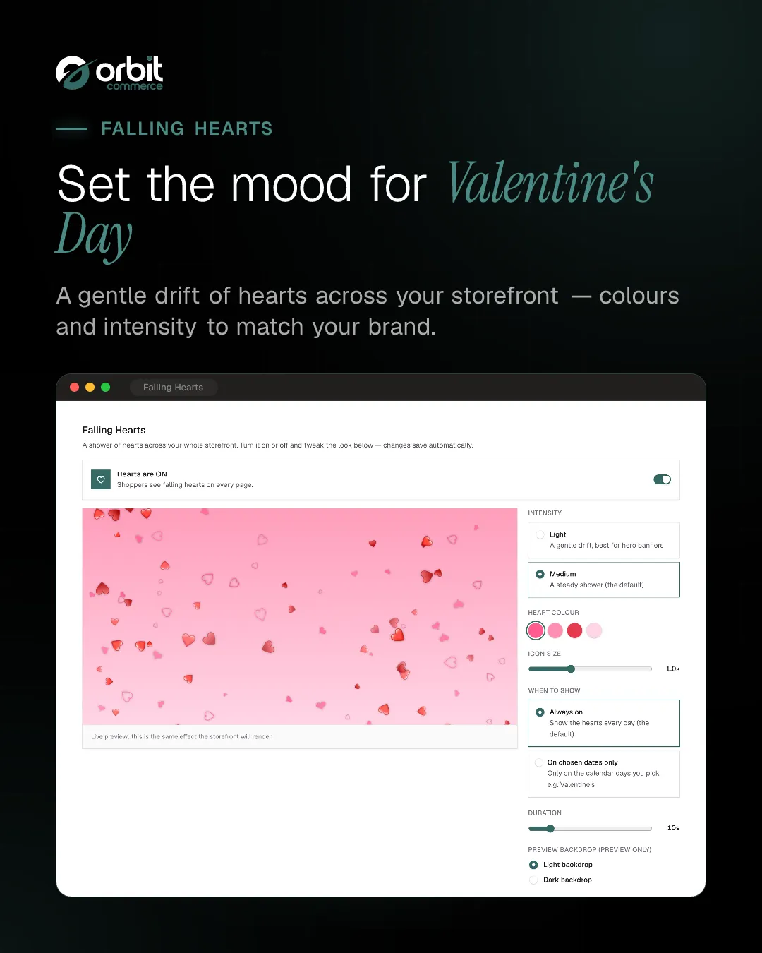 Falling hearts settings