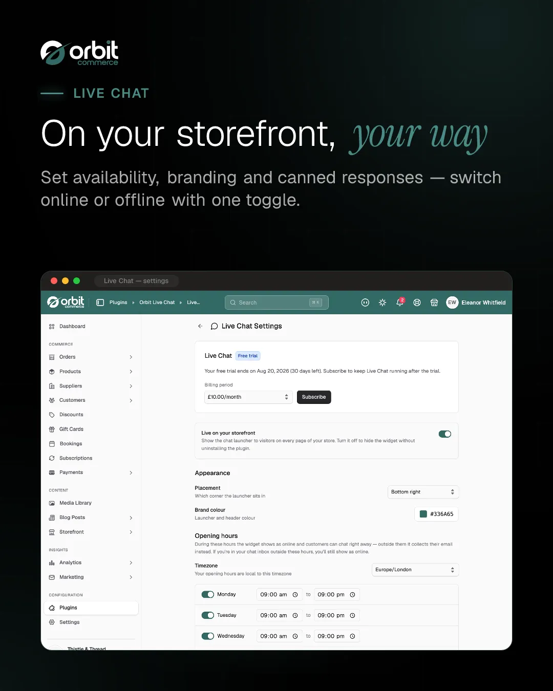 Chat availability settings