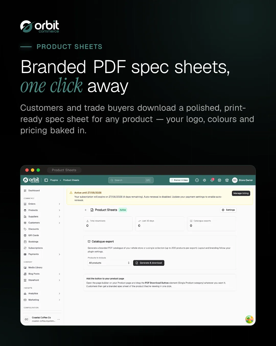 Branded PDF spec sheets & catalogue export