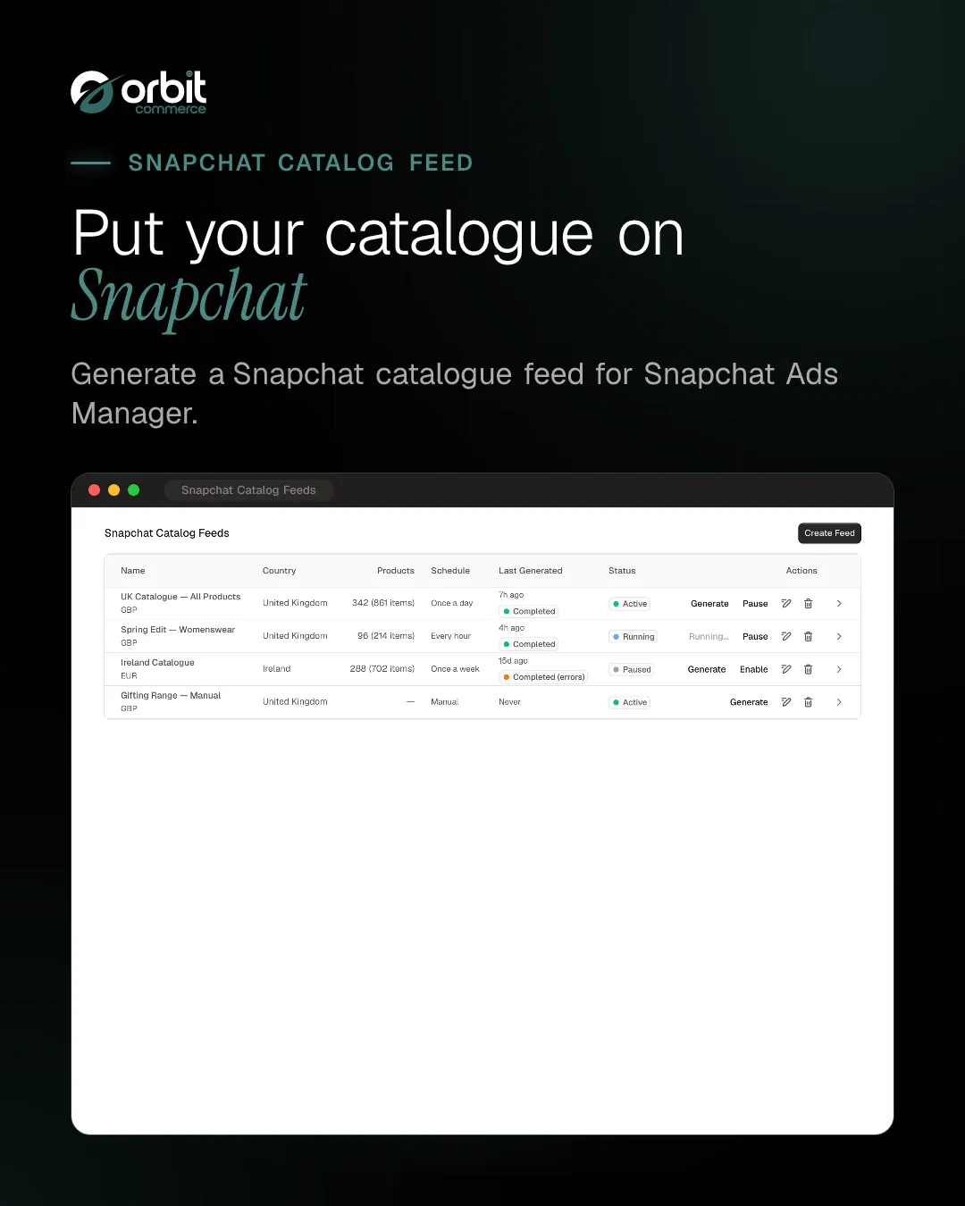 Snapchat catalogue feeds