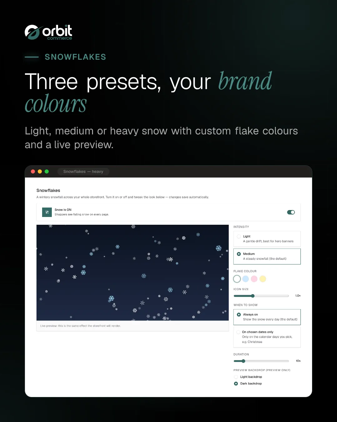 Snow preview on dark backdrop
