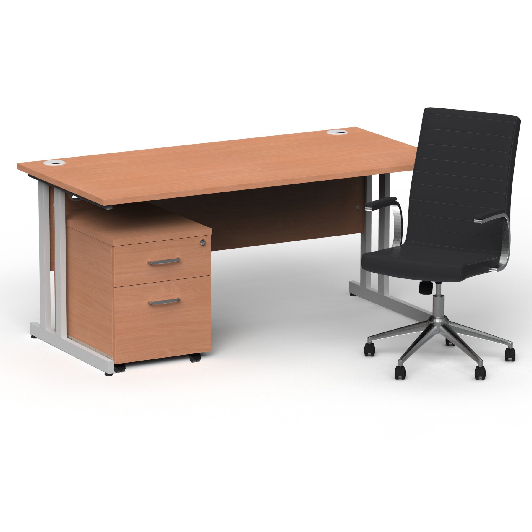Impulse 1600mm Cantilever Straight Desk With Mobile Pedestal and Ezra Executive Chair