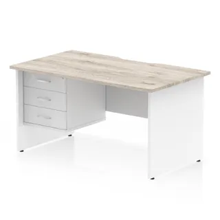 Impulse Scalloped Edge Panel End Straight Desk With Single Fixed Pedestal