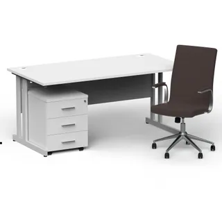 Impulse 1600mm Cantilever Straight Desk With Mobile Pedestal and Ezra Executive Chair