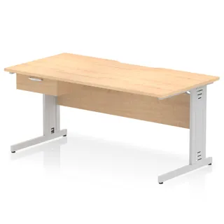 Impulse Scalloped Edge Cable Managed Straight Desk With Single One Drawer Fixed Pedestal