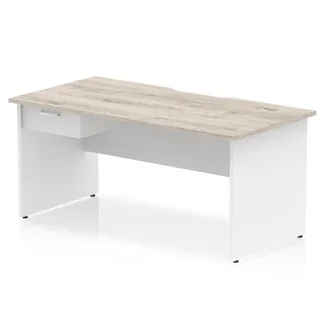 Impulse Scalloped Edge Panel End Straight Desk With Single One Drawer Fixed Pedestal