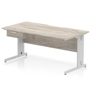 Impulse Scalloped Edge Cable Managed Straight Desk With Single One Drawer Fixed Pedestal