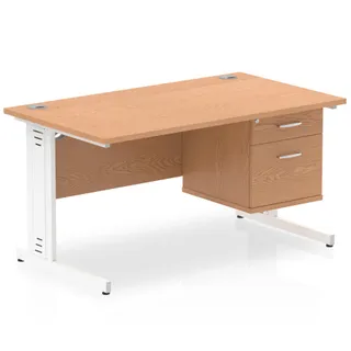 Impulse Cable Managed Straight Desk With Single Fixed Pedestal