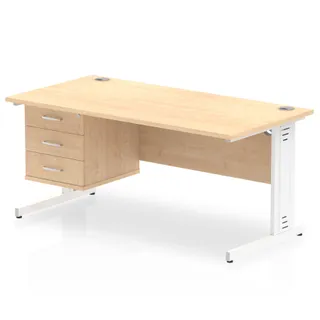 Impulse Cable Managed Straight Desk With Single Fixed Pedestal