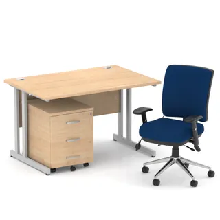 Impulse Cantilever Straight Desk With Mobile Pedestal and Chiro Medium Back Operator Chair