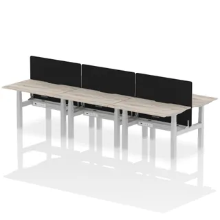 Air Back-to-Back Scalloped Edge Height Adjustable Bench Desk - 6 Person