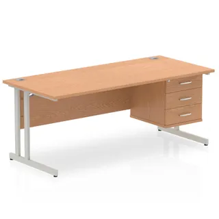 Impulse Cantilever Straight Desk With Single Fixed Pedestal