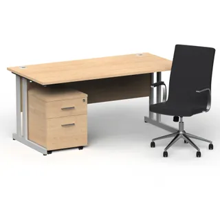 Impulse 1600mm Cantilever Straight Desk With Mobile Pedestal and Ezra Executive Chair