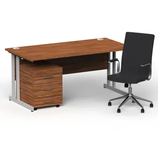 Impulse 1600mm Cantilever Straight Desk With Mobile Pedestal and Ezra Executive Chair