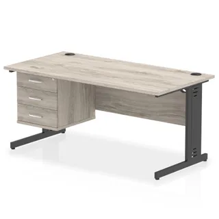 Impulse Cable Managed Straight Desk With Single Fixed Pedestal